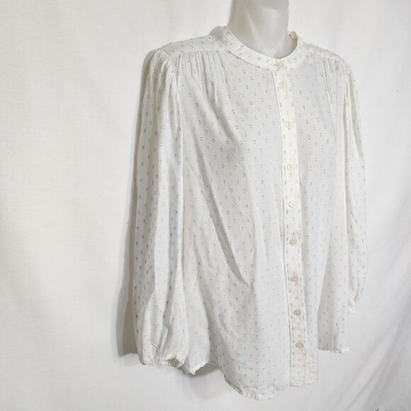 Sanctuary Women Top Small White Evelyn Clip Dot Blouse Rainbow Button 3/4 Sleeve - Picture 4 of 10